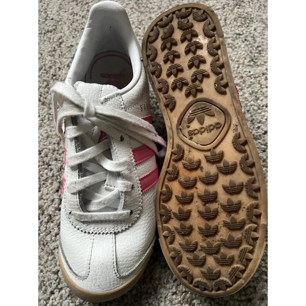 Adidas Samoa Kids Size 2 Athletic Sneakers Shoes Pink & White
